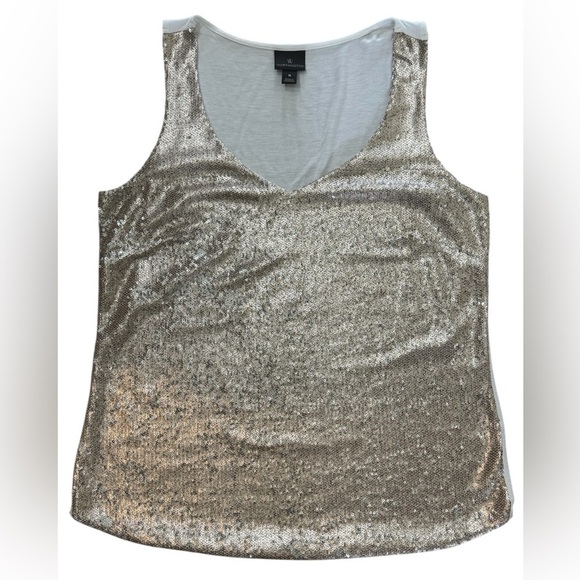 Worthington Tops - Worthington Gold Sequin V-Neck Lined Tank Top, Size M